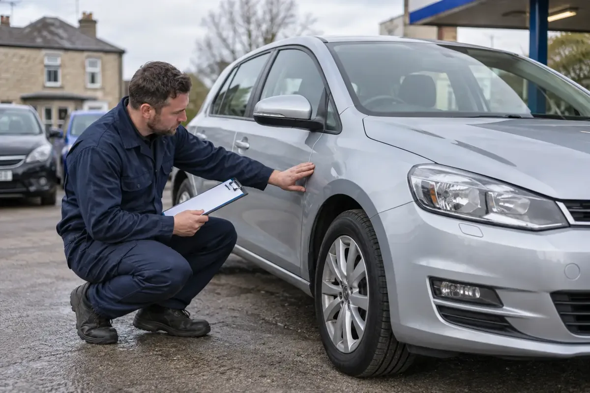 Mechanic carrying out a pre-purchase car inspection